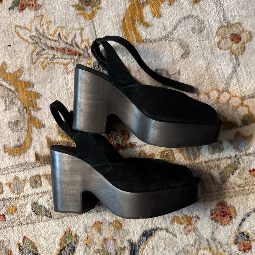 Free People suede black Leather Strap Clog Size 40 usa 9 - Picture 5 of 9